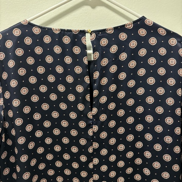 Banana Republic 100% Silk Foulard Long Sleeve Shift Mini Dress Blue Red Ruffle - Picture 10 of 15